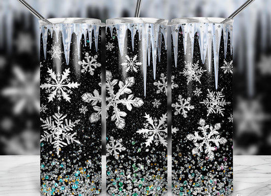 Black Glitter Snowflakes Tumbler